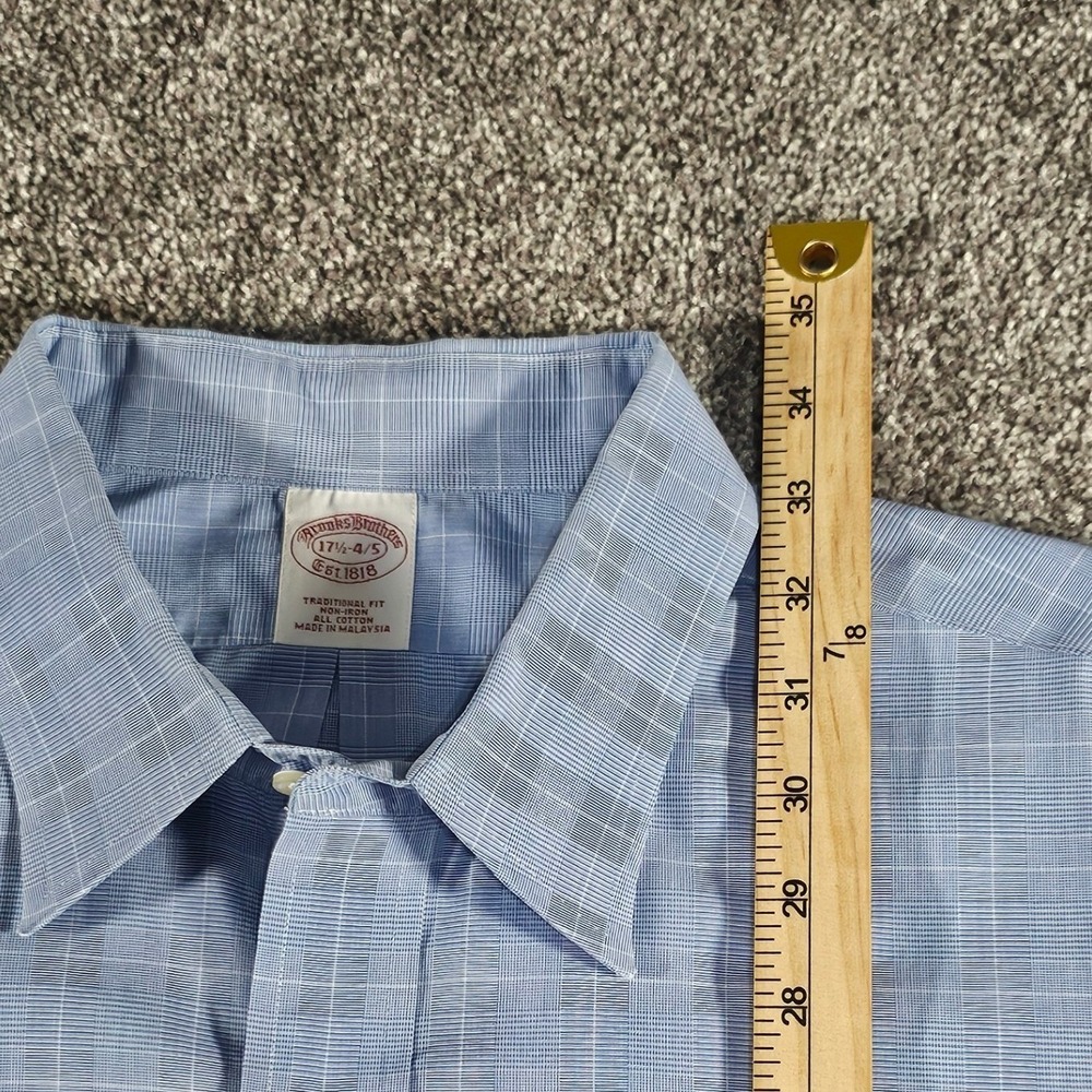 Brooks Brothers Shirt Mens 17.5 34/35 Blue Glen Plaid Traditional Fit Non-Iron - Picture 4 of 11